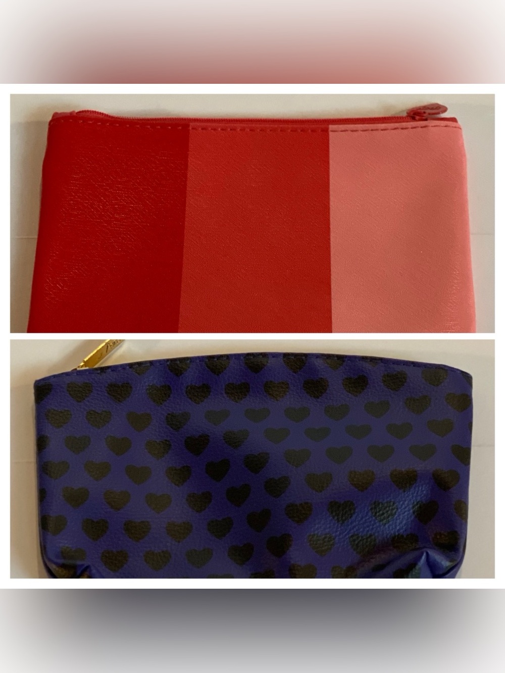 ipsy Red Striped & Purple Heart Print Cosmetic Pouches